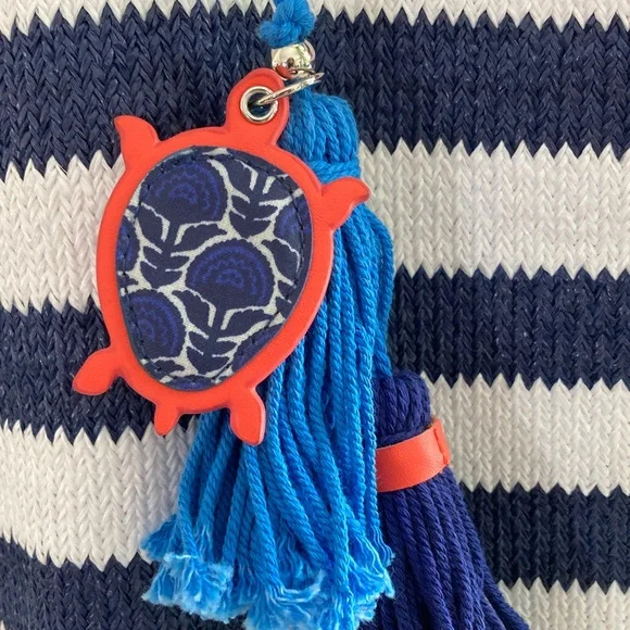 Vera Bradley Navy and White Tote with Orange Accents - Picture 3 of 9